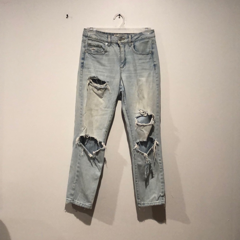 Garage Light Wash Distressed Straight Leg Jeans